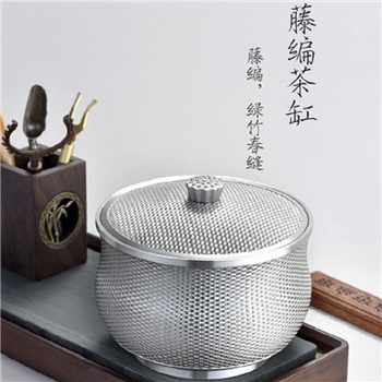 荣盛达特大号锡罐竹编茶缸纯锡茶叶罐锡罐储物密封罐茶叶家用礼品